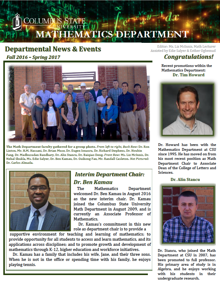 Math Department Newsletter, 2016–2017
