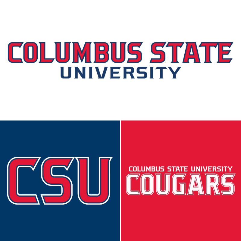 Columbus State University Athletic Text Icons on White, Blue, Red and Black Background